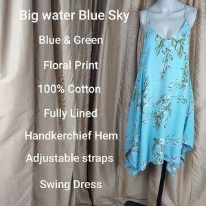 Big Water Blue Sky dress floral cotton swing dress size L